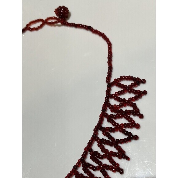 Red Glass Seed Bead Bib Choker Necklace Statement Vintage Regency Romantic Goth - Picture 4 of 8